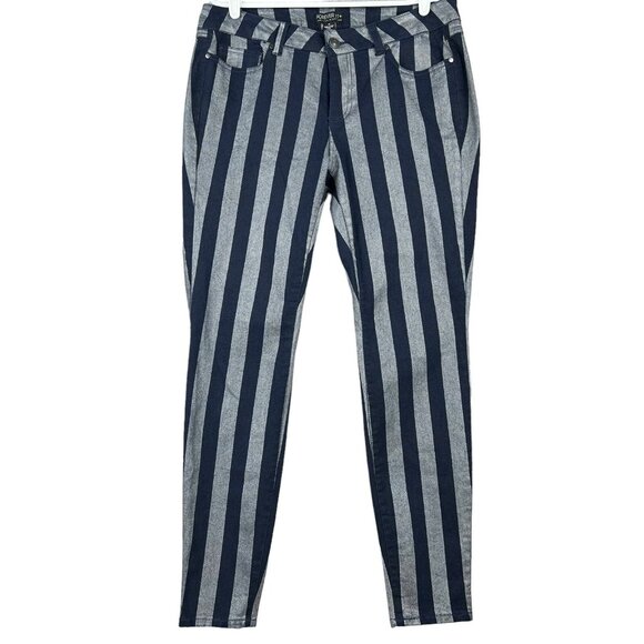 Forever 21 Women's Striped Pants Plus Size 14 Skinny Mid Rise Stretch Grey/Navy - Picture 1 of 11